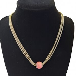 Vintage Multi-Strand Snake Chain Necklace with Pink Cat’s Eye Bead
